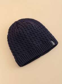 JZML 1pc Men Letter Label Detail Knit Beanie Casual Fall Outfit - Navy Blue - View 2