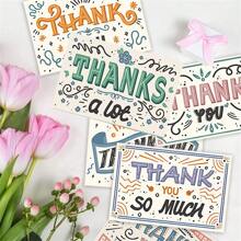 50pcs Random Vintage Hand-painted Thank You Card With Blank Space For Personalized Message, Postcard Style For Gift, Decoration, Or Greeting - Multicolor - View 1