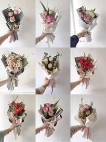 10 Piezas Papel Impermeable Al Agua De Estilo Coreano Para Envolver Ramos Y Empaquetado De Regalos En Floristerías - Gris - Ver 4