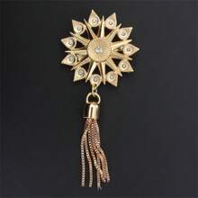 1pc Tassel & Fringe Handbag Decorative Buckle, Metallic Inlaid Rhinestone Handbag Pendant - Gold - View 1