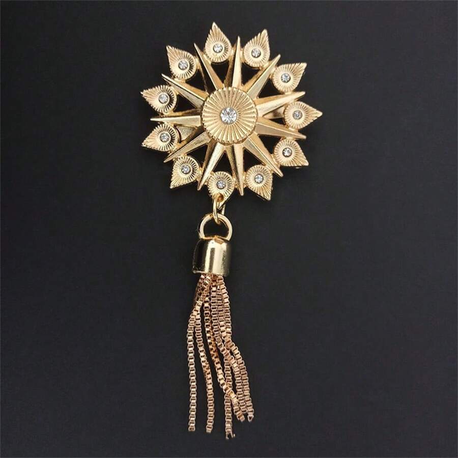 1pc Tassel & Fringe Handbag Decorative Buckle, Metallic Inlaid Rhinestone Handbag Pendant - Gold - View 1