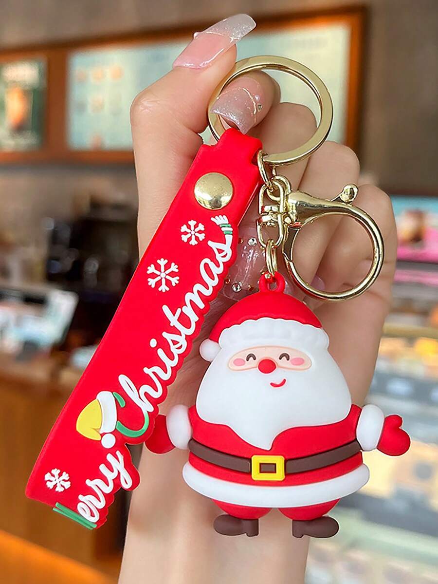 1 件可爱卡通圣诞人物钥匙扣、背包吊坠，圣诞节送给情侣的完美礼物 - 紅色 - 查看 1