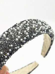 1 件灰色亞克力甜甜圈形狀髮箍甜美時尚百搭頭飾帶彩色珠子 - 深灰色 - 查看 6
