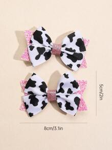 2 Piezas / Paquete Lindo Clips De Cabello En Forma De Lazo Con Patrón De Vaca Negro Y Blanco Para Niños