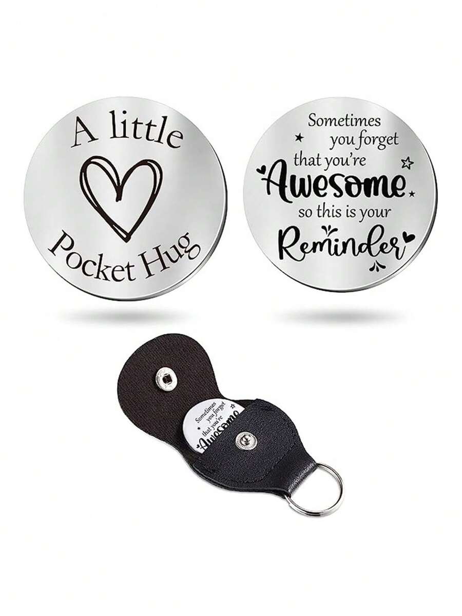 1個男人禮物口袋擁抱代幣,您真棒不銹鋼雙面鑰匙扣 - 黑色 - 查看 1