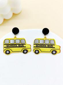 1 对全新设计卡通校车造型耳环，适合学生佩戴，休闲时尚，感恩节礼物