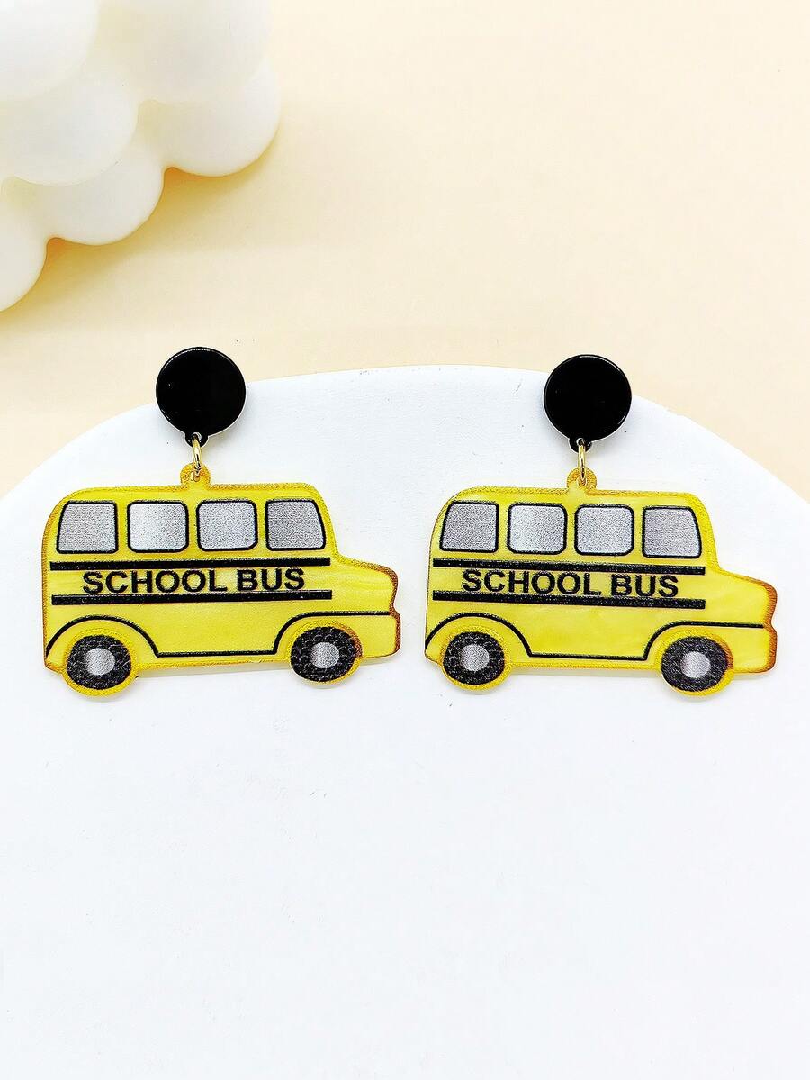 1 对全新设计卡通校车造型耳环，适合学生佩戴，休闲时尚，感恩节礼物