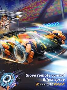 1入橙色變形rc車,手勢控制四輪驅動漂移特技車,帶扭曲越野軌道,重力感測手錶,輕音樂,生日聖誕派對玩具禮物,彩盒包裝