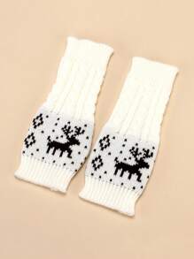 1双圣诞驯鹿针织露指手套，保暖加厚触屏滑雪手套 - 彩色 - 查看 3