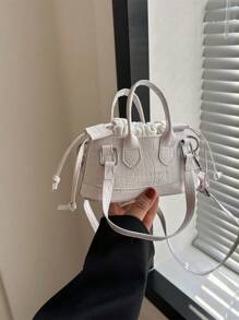 Mini Solid Crocodile Pattern Handheld Water Bucket Bag - White - View 8