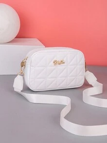 New Fashion Small Square Bag For Women, Shoulder/crossbody Bag, Embroidery & Pressed Pattern Design, Camera/makeup Bag - White - View 2