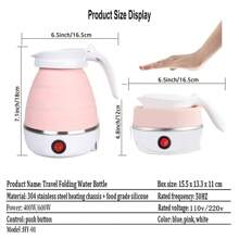 Travel Kettle Electric Small Foldable Portable Kettle,Silicone Collapsible Heating Water Boiler Tea Pot For Camping,Easy For Storage With Separable Power Cord - Pink - View 5