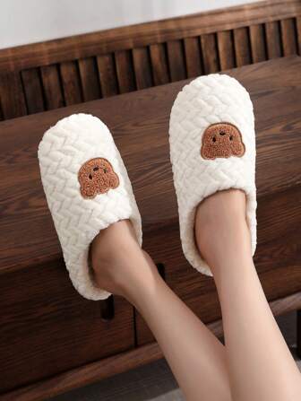 Mjuka lätta inomhustofflor för kvinnor, söt vit björndesign, höst/vinter, elegant collegestil, ett par