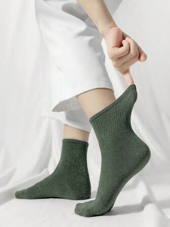 5 Paare/set Einfarbige, Modische, Einfache Und Bequeme Damensocken Mit Mittlerer Wade Für Frühling/herbst