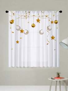 1pc Christmas Decorations White Balloons With Stars Pattern & Translucent Curtain - Multicolor - View 2
