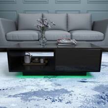 COSVALVE 43.3IN LED Black Coffee Tables For Living Room With 16 Colors LED Lights Modern Coffee Table With Storage Drawer Rectangle Center Table For Home Furniture - Black - View 2