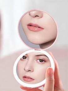 1 件高清便攜式迷你發光 Led 化妝鏡 - 旅行化妝鏡,發光折疊鏡 送給女士和女孩的完美禮物,便攜式折疊化妝鏡（粉紅色和白色） - 彩色 - 查看 6
