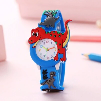 Cute Cartoon Silicone Dinosaur T-rex Watch With Rubber Strap For Children