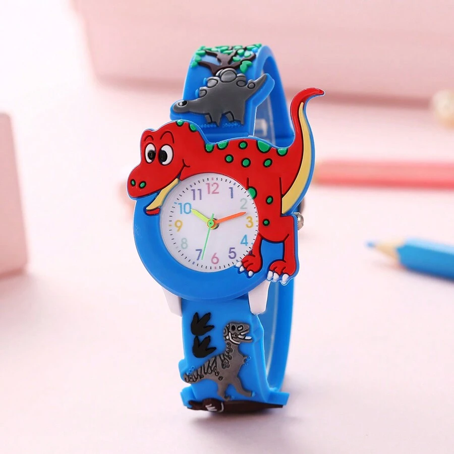 Cute Cartoon Silicone Dinosaur T-rex Watch With Rubber Strap For Children - Blue - View 1