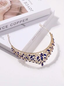 1pc Princess Style Luxurious Rhinestone Crown Headband For Girls'/Pre-Teens - Royal Blue - View 5