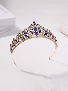1pc Princess Style Luxurious Rhinestone Crown Headband For Girls'/Pre-Teens - Royal Blue - View 3