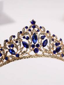 1pc Princess Style Luxurious Rhinestone Crown Headband For Girls'/Pre-Teens - Royal Blue - View 4