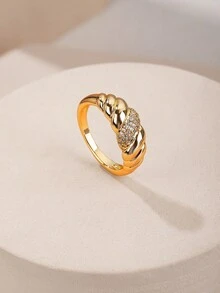 1只時尚麵包形14k鍍鉑鋯石戒指適用於男女,適合日常佩戴、派對和其他場合 - 牛角包款 - 查看 6