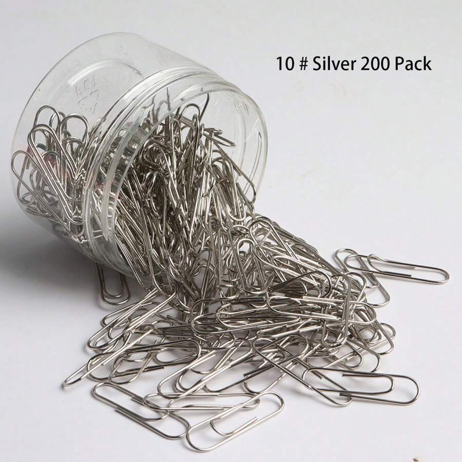 1 caja de 200 piezas Clips de carpeta multifuncionales de color plateado - Plateado - Ver 1