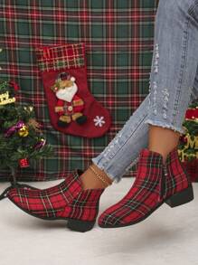 小胖仔b03紅黑格子時尚女式舒適潮流靴子 - 彩色 - 查看 2