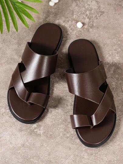 Men's Outdoor Party Business Casual Slip-On Open Toe Breathable Solid Color High-End Fashionable Versatile Flat Sandals
