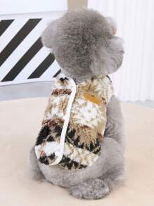 1件北歐風格棕色羊皮毛材質背開設計,雪花圖案保暖寵物馬甲,適用於9公斤以下的小狗/貓,室內/室外步行,防寒防脫毛 - 棕色 - 查看 11