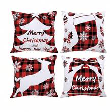1pc Christmas Red Plaid Pattern Pillowcase - Red and White - View 5