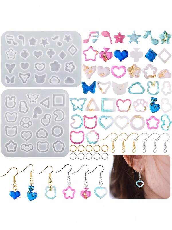 1pc Crystal Drop Gel DIY Lovely Moon Star Cat Rabbit Head Earring Pendant Silicone Mold Suitable For Making Earring Jewelry Accessory