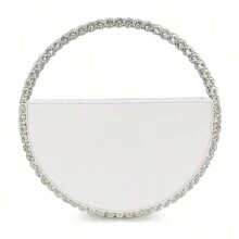 鑲嵌圓形鑽石晚宴包,時尚人造皮革手拿包,女士優雅手袋適用於派對、舞會、婚禮等場合 - 白色 - 查看 3