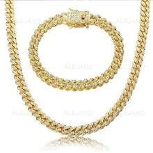 Cadenas Cubanas Diamantada Hombre Gargantillas Oro Zirconia - Dorado - Ver 4