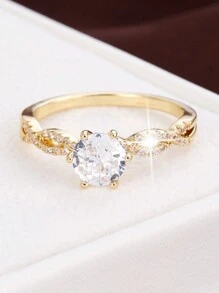 1pc Gold Plated Copper Ring With Cubic Zirconia For Teenage Girls