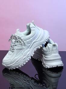 Comfortable, Simple And Fashionable Outdoors Walking Shoes With City Commute Fitness & Travel Old Chunky Sneakers Style, Round Toe, Low Top, Color-Blocking, Versatile And Suitable For Festivals & Gift Giving, Men's Sports Shoes - White - View 4