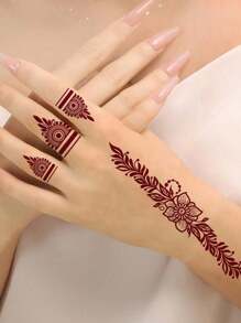 1 Sheet Flower Pattern Tattoo Sticker For Hand, Disposable Waterproof Temporary Tattoos Women, Brown Fake Tattoo For Foot, Body Sticker For Party & Festival & Holiday - Burgundy - View 2