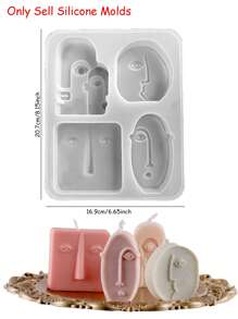 4pcs Human Face Silicone Candle Mold Scandinavian Abstract Style Diy Human Face Candle Making Wax Mold Plaster Resin Mold Home Decor - White - View 2