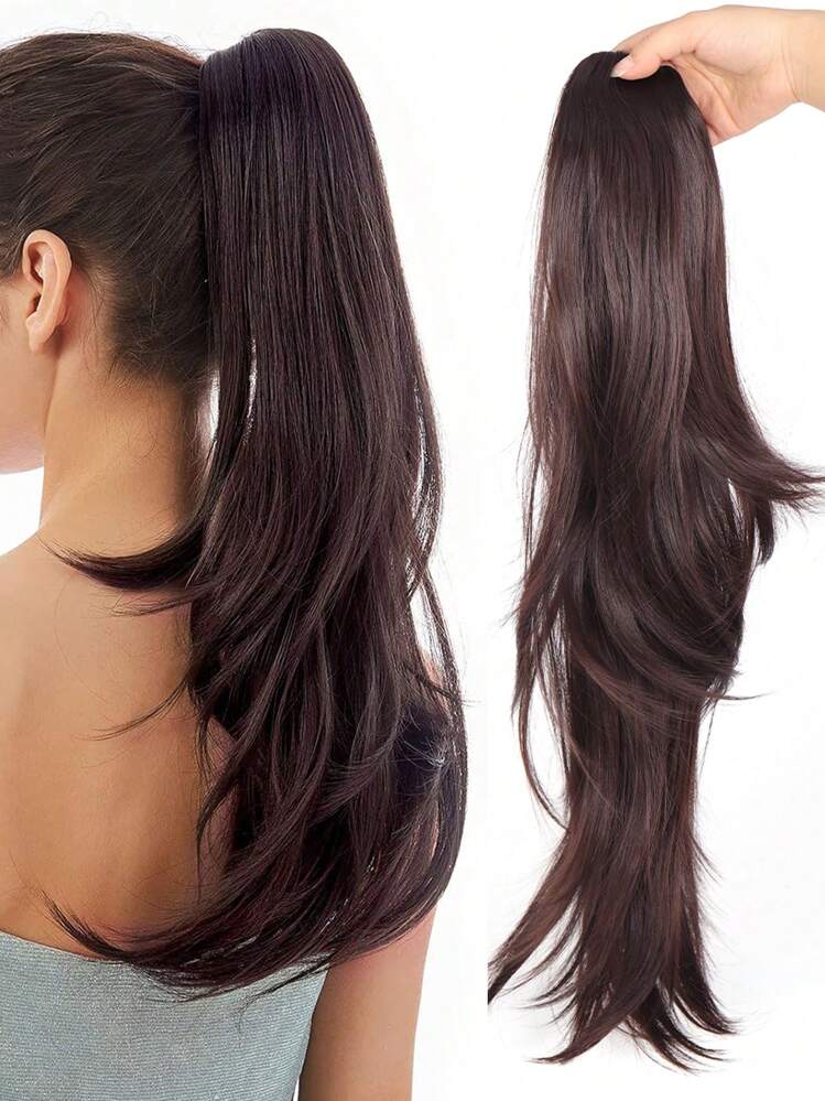 Synthetic Ponytail Extension 24 Inch Drawstring Ponytail Hair Extensions Long pony tail hair pieces for women Dark brown SHEIN