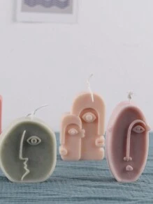 4pcs Human Face Silicone Candle Mold Scandinavian Abstract Style Diy Human Face Candle Making Wax Mold Plaster Resin Mold Home Decor - White - View 3