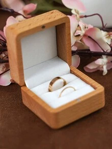 1pc Carved Wooden 'we Do' Pattern Ring Box For Proposal, Wedding Anniversary Gift And Jewelry Storage - Beech - View 5