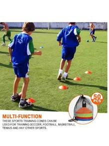 1set Of 50 Football Training Equipment Markers, Including Disc Cones, Ice Cream Cones, Obstacle Course Markers, Storage Bag, And Rack - Multicolor - View 6