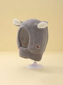 1 件嬰兒冬季保暖針織帽,搭配可愛 3d 狗狗刺繡和耳罩,適合男嬰和女嬰。 - 灰色 - 查看 1