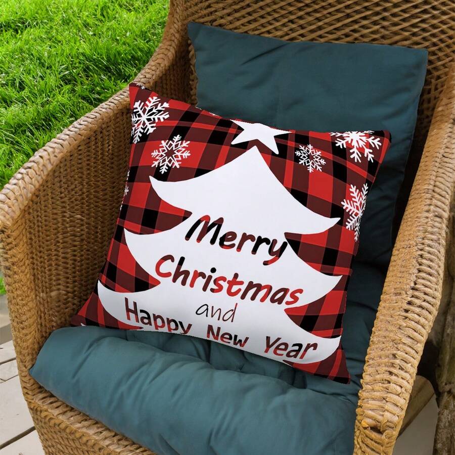 1pc Christmas Red Plaid Pattern Pillowcase - Red and White - View 1
