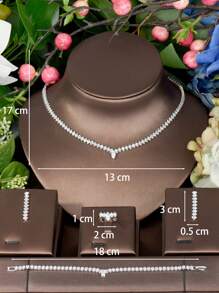 1 bộ Sang trọng Khối Zirconia  & Tối giản Chuỗi Trang trí Bộ trang sức , Thích hợp Đối với Của phụ nữ Lễ cưới Mặc - Bạc - Xem 7