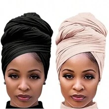 2入組黑色和米色婦女髮圈,彈性髮帶組