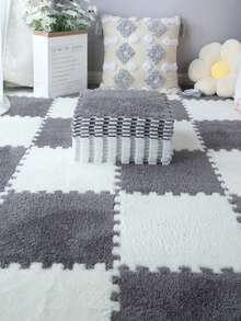 1pc Interlocking Carpet Play Mat For Crawling, Walking, And Pet Sleeping, Suitable For Living Room And Bedroom, Detachable And Washable Fabric Mat - Grey - View 1