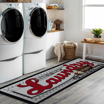 1pc Flannel Laundry Room Carpet, Anti-slip & Anti-dirt, Letter Print Floor Mat, Suitable For Home Corridors, Laundry Rooms, Bathroom Decor