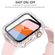 St.Siabe 2In1 女士和男士 I 时尚运动双排水钻带钢化膜兼容 Apple Watch 表壳 38mm 40mm 41mm 45mm 44mm 42mm 49mm，兼容 Apple Watch Ultra 系列 SE/9/8/7/6/5/4/3/2/1 表壳配件作为学生返校礼物 - 無色 - 查看 4